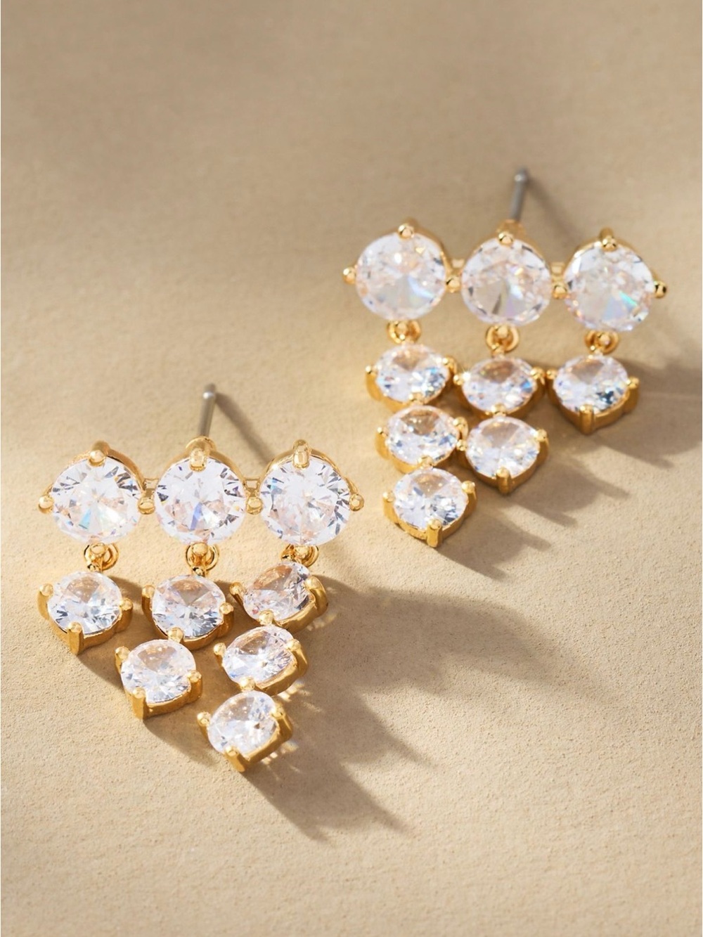 Anthropologie Multi Clear Crystal Cluster Drop Earrings 14k gold plated - NEW!